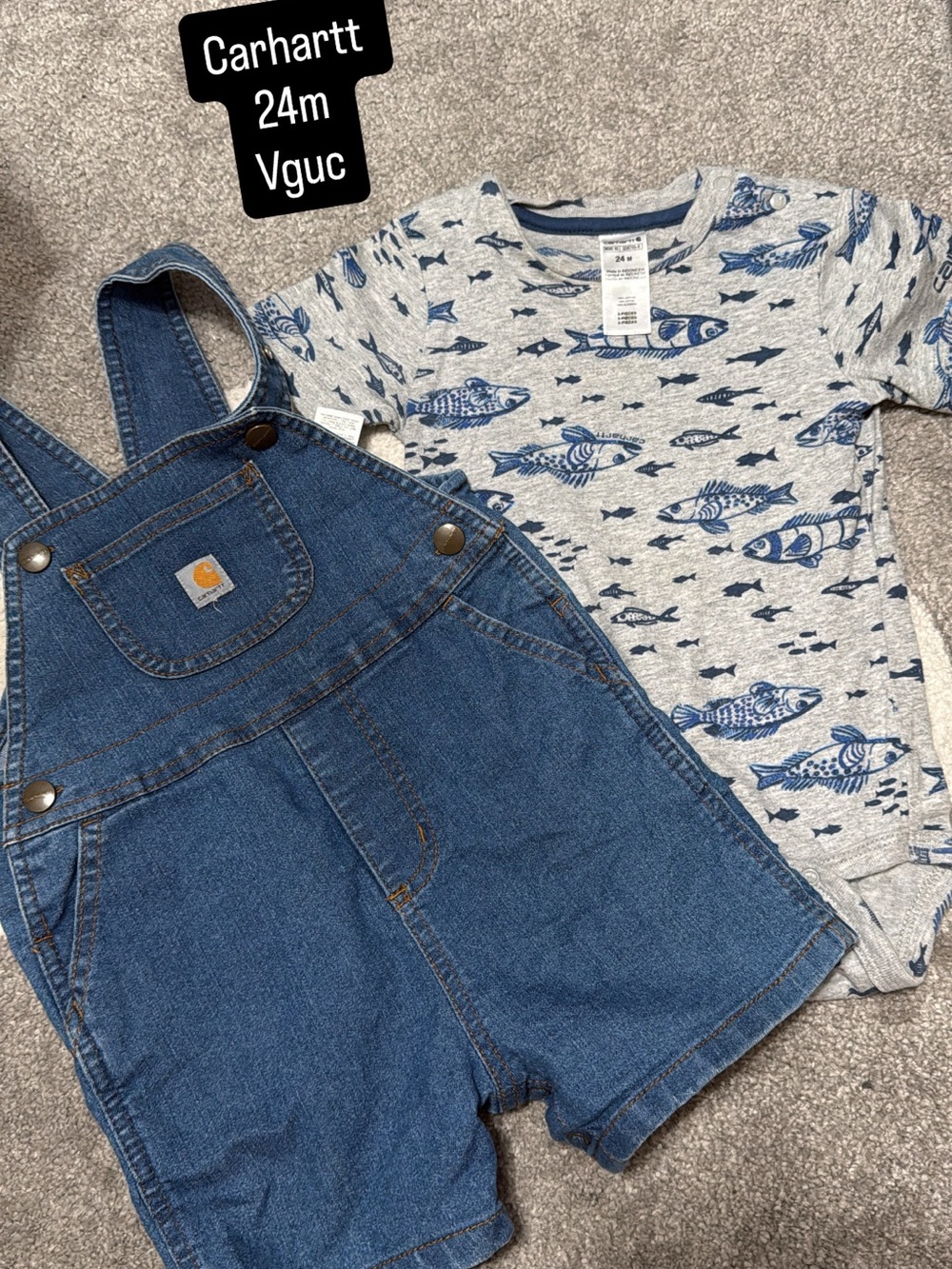 Carhartt Toddler Denim Short Overalls - Blue